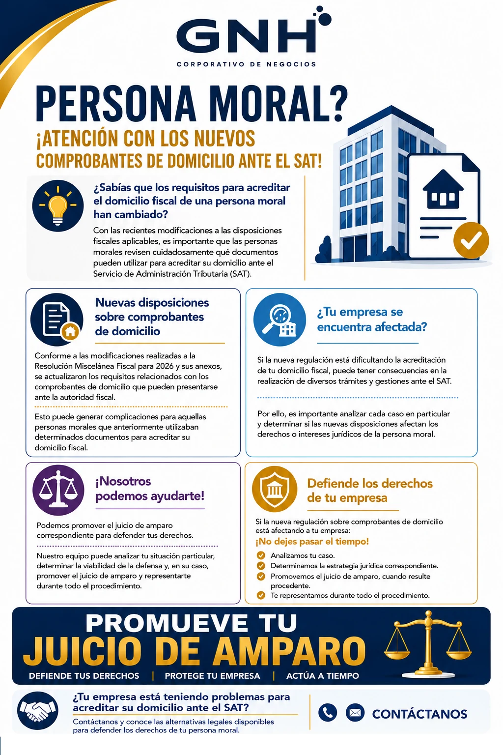 Infografía de GNH sobre nuevos comprobantes de domicilio para personas morales ante el SAT